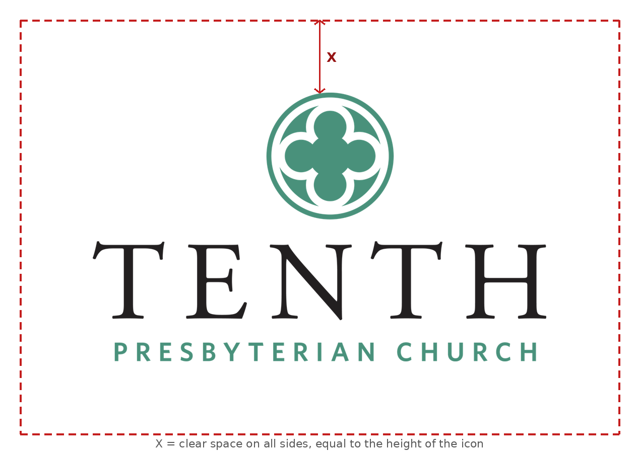 Diagram showing required clear space around the logo, equal to the height of the icon, on all four sides